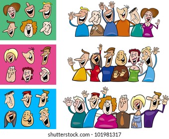 cartoon illustration of happy people big set