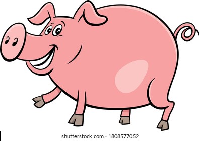 Cartoon Illustration of Happy Pig Comic Farm Animal Character