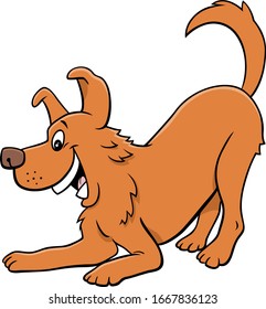 Cartoon Illustration of Happy Playful Dog Comic Animal Character