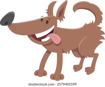 Cartoon illustration of happy playful dog animal character sticking out his tongue