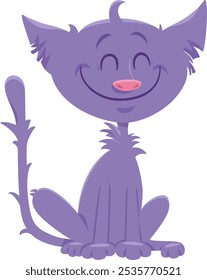 Cartoon illustration of happy purple cat or kitten animal character