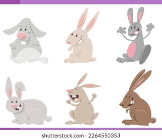 Cartoon illustration of happy rabbits farm animals comic characters set