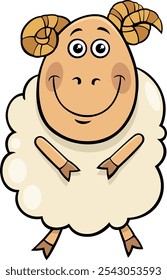 Cartoon illustration of happy ram farm animal character