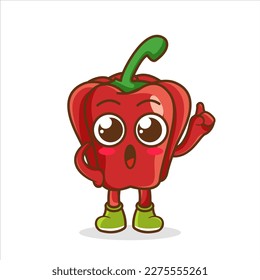 Cartoon Illustration of a Happy red bell pepper Pointing Up With Finger