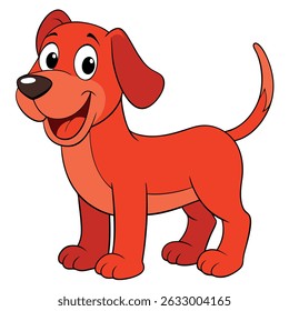 Cartoon illustration of a happy, red dog standing and smiling, isolated on a white background. Perfect for children's illustrations.
