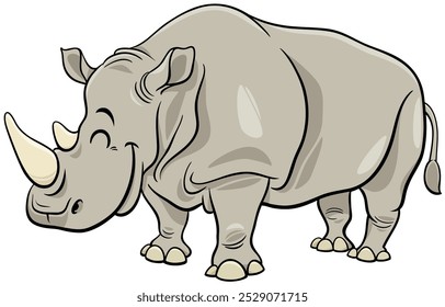 Cartoon illustration of happy rhinoceros wild animal character