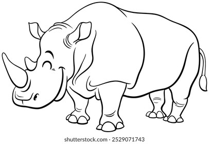 Cartoon illustration of happy rhinoceros wild animal character coloring page