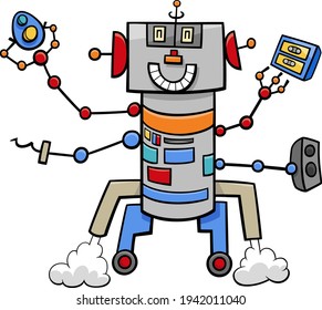 Cartoon illustration of happy robot fantasy comic character
