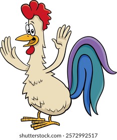 Cartoon illustration of happy rooster farm animal character