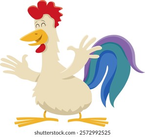 Cartoon illustration of happy rooster farm animal comic character