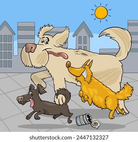 Cartoon illustration of happy running dogs animal characters group