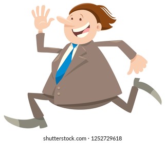 Cartoon Illustration of Happy Running Man or Businessman Character