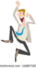 Cartoon Illustration of Happy Running Man or Businessman Character