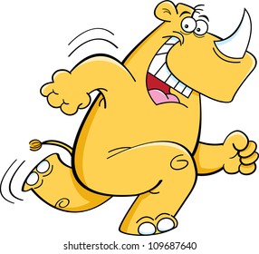 Cartoon illustration of a happy running rhinoceros