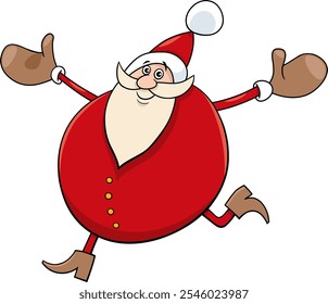 Cartoon illustration of happy running Santa Claus on Christmas time