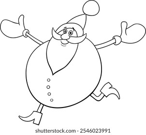 Cartoon illustration of happy running Santa Claus on Christmas time coloring page