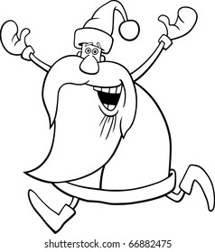 cartoon illustration of happy running santa for coloring book
