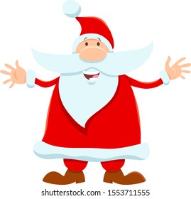 Cartoon Illustration of Happy Santa Claus Character on Christmas Holiday Time