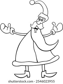 Cartoon illustration of happy Santa Claus on Christmas time coloring page