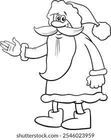 Cartoon illustration of happy Santa Claus character on Christmas time coloring page