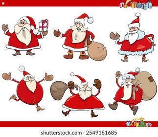 Ilustración de dibujos animados de personajes felices de Santa Claus en Navidades conjunto de tiempo