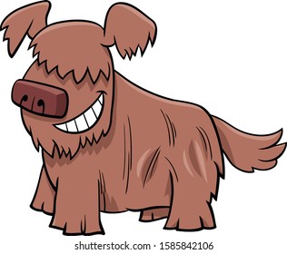 Cartoon Illustration of Happy Shaggy Dog or Puppy Comic Animal Character