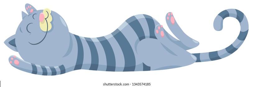 Cartoon Illustration of Happy Sleeping Cat Animal Character