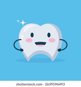 Cartoon illustration of a happy, smiling tooth, designed for children's dental health education or awareness campaigns. The tooth is depicted with simple shapes and colors, and has a friendly expressi