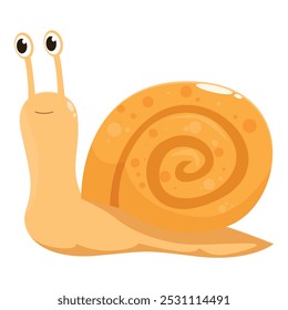 Cartoon illustration of a happy snail with an orange spiral shell, suitable for children's books or educational materials