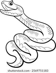 Cartoon illustration of happy snake reptile animal character coloring page