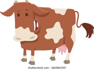 Cartoon illustration of happy spotted milk cow farm animal character