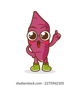 Cartoon Illustration of a Happy sweet potato Pointing Up With Finger