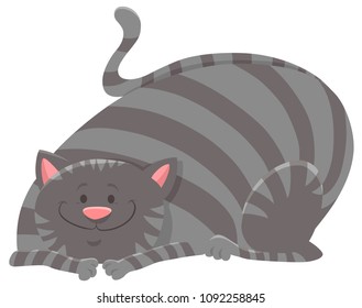 Cartoon Illustration of Happy Tabby Cat or Kitten Animal Character