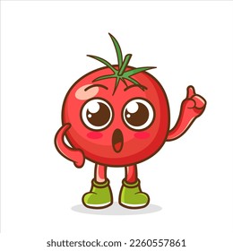 Cartoon Illustration of a Happy Tomato Pointing Up With Finger