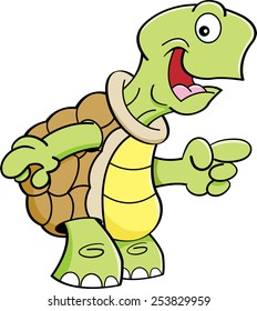 Cartoon illustration of a happy turtle pointing.