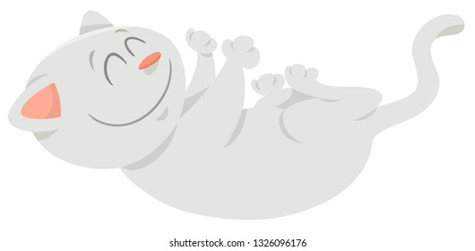 Cartoon Illustration of Happy White Cat or Kitten Animal Character