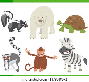 Cartoon Illustration of Happy Wild Animal Characters Collection Set