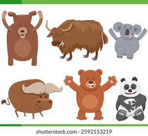 Cartoon illustration of happy wild animal characters set