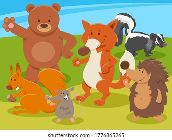 Cartoon Illustration of Happy Wild Animals Comic Characters Group