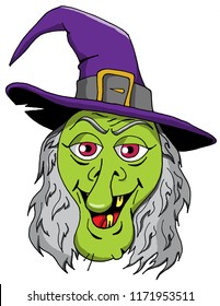 Cartoon illustration of a happy witch smiling from ear to ear