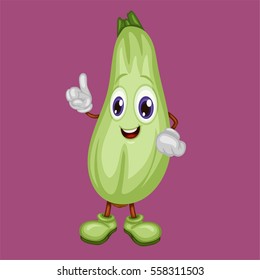 Cartoon Illustration of Happy Zucchini Pointing Up With Finger