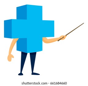 Cartoon illustration of health cross teaching or performing a presentation