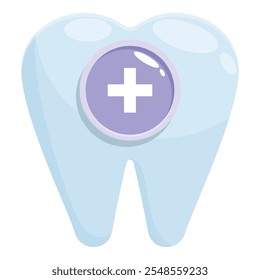 Ilustración de dibujos animados de un diente sano con un signo positivo, enfatizando la importancia de la higiene dental y la salud oral