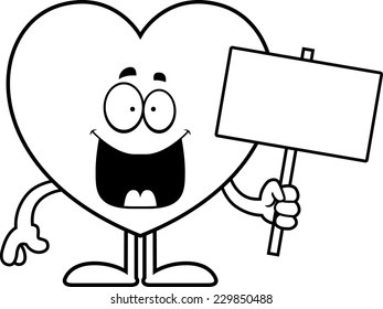 A cartoon illustration of a heart card suit holding a sign.