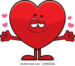 A cartoon illustration of a heart card suit ready to give a hug.