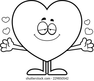 A cartoon illustration of a heart card suit ready to give a hug.