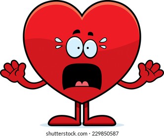 A cartoon illustration of a heart card suit looking scared.