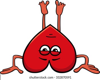 Cartoon Illustration of Heart Character Practicing Yoga Standing on the Head on Valentine Day