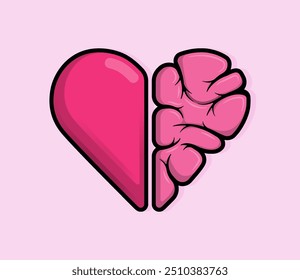 Cartoon Illustration of heart or love with half part shaped like a brain organ. Can be used for birthdays, parties, Valentine Day, celebrations and printed on t-shirts, hoodies, tote bags