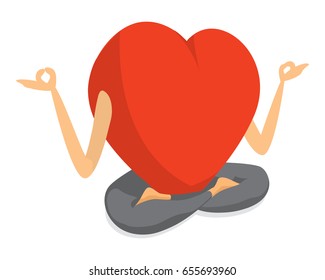 Cartoon illustration of heart loving yoga or meditation